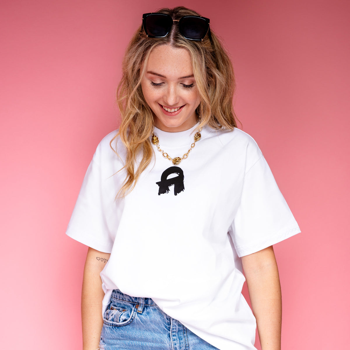 Oversized Signature Tee - White- Women's